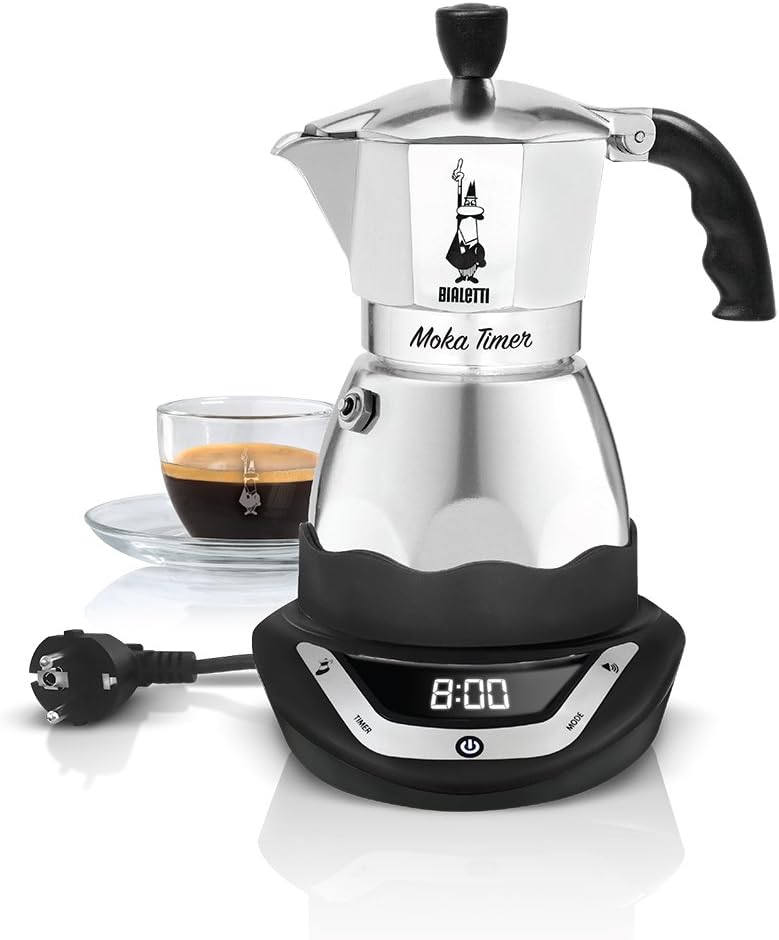 Bialetti Moka Timer, Caffettiera Elettrica con Timer Incorporato, 6 Tazze(Single/3 Tazze)