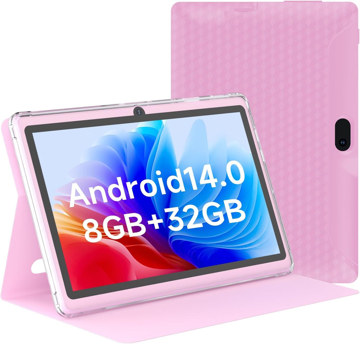 HOTTABLET 7 Inch Android 14.0 Tablet with Protective Case, 8GB (4+4GB Expand) RAM + 32GB ROM, IPS Screen, Dual Camera, Bluetooth 5.0 WiFi Tab (Pink)(pink)